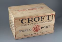 A case of Croft 1975 vintage Port, bottled 1977, original opened wooden crate (12 bottles)CONDITION: