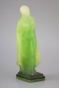 An Amalric Walter pate de verre glass figure 'Tanagra', in green to white frosted glass, signed A.
