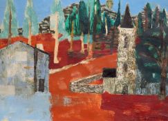 § Mary Fedden (1915-2012)oil on canvasHouse and church on a hillsidesigned and dated 1961, remnant