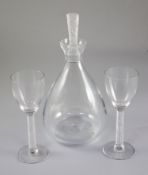 René Lalique. A Phalsbourg pattern glass decanter and two glasses, no.5057/505?, designed in 1924,