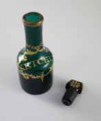 A George III green glass 'ketchup' cruet bottle and stopper, gilded in the James Giles atelier, c.