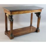 A 19th century French mahogany console table, with black granite top and two side slides, on