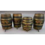 A set of four Victorian painted stoneware spirit barrels, I.Whisky, SCH.Whisky, Rum and Brandy,
