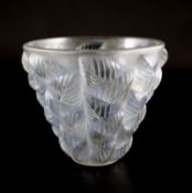 René Lalique. A pre-war Moissac pattern blue tinted frosted glass vase, no.992, designed in 1927,