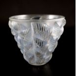 René Lalique. A pre-war Moissac pattern blue tinted frosted glass vase, no.992, designed in 1927,