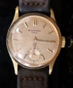 A gentleman's 18k gold Patek Philippe & Co manual wind wrist watch, the rose gold coloured dial with