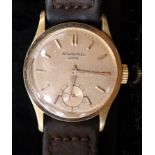 A gentleman's 18k gold Patek Philippe & Co manual wind wrist watch, the rose gold coloured dial with