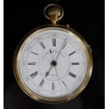 A Victorian 18ct gold keyless open face marine chronograph, by P. Weiner, Strand, London, numbered