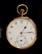 An 18ct gold open face keyless pocket watch, circa 1900, Thomas Russell & Son, No. 94430, with