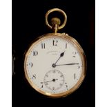 An 18ct gold open face keyless pocket watch, circa 1900, Thomas Russell & Son, No. 94430, with