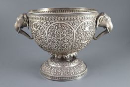 A fine Indian silver pedestal rose or small punch bowl by Oomersee Mawjee, Bhuj, Kutch, c.1900,