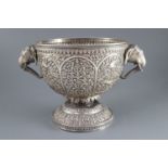 A fine Indian silver pedestal rose or small punch bowl by Oomersee Mawjee, Bhuj, Kutch, c.1900,