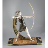 Lucien Gibert (1904-1988) - an Art Deco silvered spelter figure of a female archer, standing with