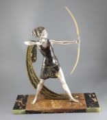 Lucien Gibert (1904-1988) - an Art Deco silvered spelter figure of a female archer, standing with