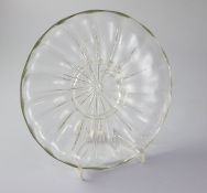 A Georgian rib moulded glass dish, mid 18th century, with applied trailing foot, 22cm