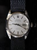 A gentleman's 1970's stainless steel Rolex Oyster Perpetual Air-King Date wrist watch, with baton