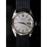 A gentleman's 1970's stainless steel Rolex Oyster Perpetual Air-King Date wrist watch, with baton