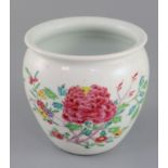 An unusual Chinese famille rose small jardiniere, Qianlong period, painted with peonies and other