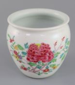 An unusual Chinese famille rose small jardiniere, Qianlong period, painted with peonies and other