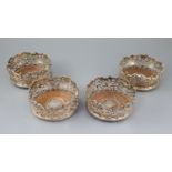 A good set of four early Victorian pierced silver wine coasters, by Joseph Angell I and Joseph