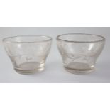 A pair of glass sugar or rinsing bowls, c.1745, of Jacobite significance, of ogee shape, wheel