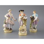 Three Meissen porcelain figures, late 19th century, the first modelled as a shepherd with a love