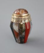 A 19th century engraved gold mounted Scottish hardstone and cabochon set vinaigrette, of shaped