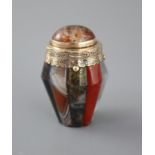 A 19th century engraved gold mounted Scottish hardstone and cabochon set vinaigrette, of shaped