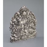 A 17th century? repousse silver plaque, decorated with figures annointing in temple scene amid