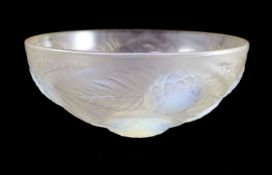 René Lalique. A pre-war opalescent glass Dahlias pattern bowl, no.384, designed in 1921, moulded