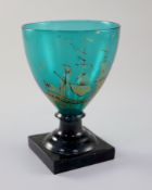 A green glass rummer, gilded by Absolon of Yarmouth c.1830, decorated with a ship and inscribed '