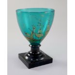 A green glass rummer, gilded by Absolon of Yarmouth c.1830, decorated with a ship and inscribed '