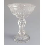 A George II Silesian stem sweetmeat glass, c. 1740, the panel moulded ogee shaped bowl wheel