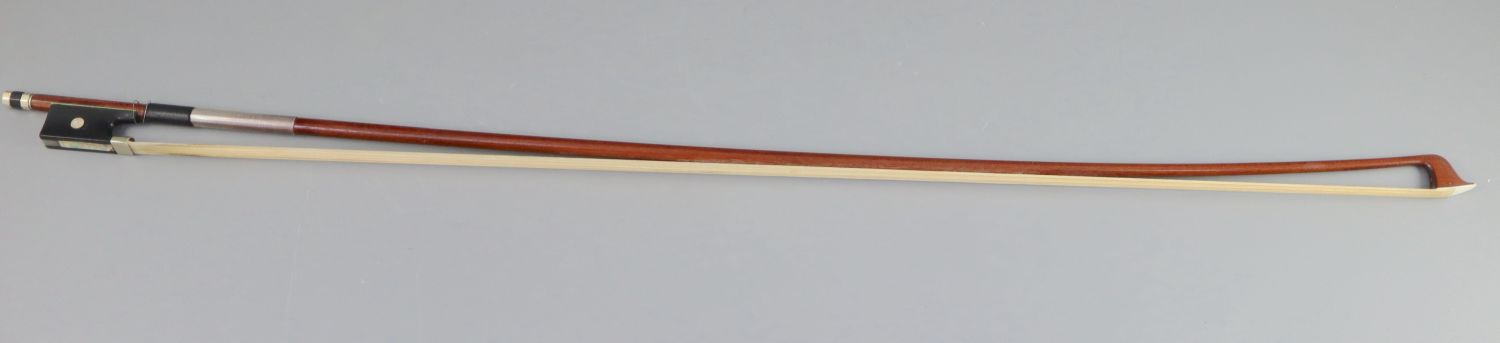 A James Tubbs nickel mounted bow, late 19th/early 20th century, stamped Jas. Tubbs, 74.5cm long