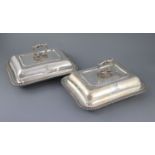 A pair of George IV silver rectangular entree dishes, with covers and handles, by William Bateman,