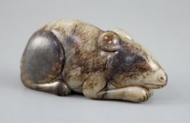 A Chinese grey and black jade figure of a recumbent mouse, 7.7cm longCONDITION: The stone with