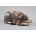 A Chinese grey and black jade figure of a recumbent mouse, 7.7cm longCONDITION: The stone with