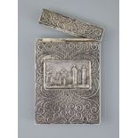 A William IV filligree silver rectangular card case, with inset panel embossed with a view of