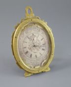 An early Victorian gilt brass strut timepiece, in the manner of Thomas Cole, with scroll engraved