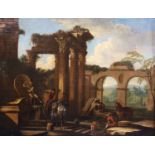 Manner of Giuseppe Zocchi (Italian, 1711-1767)oil on canvasTravellers resting beside a fountain