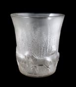 René Lalique. A pre-war frosted glass Chevaux pattern vase, no.1047, designed in 1930, engraved mark