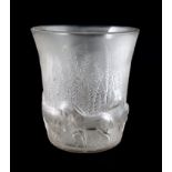 René Lalique. A pre-war frosted glass Chevaux pattern vase, no.1047, designed in 1930, engraved mark