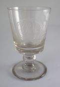 A large glass nautical themed rummer, first half 19th century, the bucket shaped bowl wheel engraved