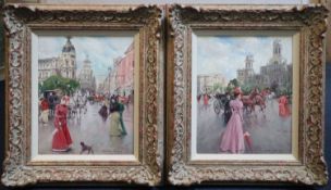 § Juan Soler (1951-)pair of oils on canvasStreet scenes with elegant ladiessigned10.25 x 8.25in.