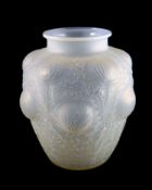 René Lalique. A pre-war pale opalescent and frosted glass Domremy pattern vase, no.979, designed