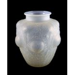 René Lalique. A pre-war pale opalescent and frosted glass Domremy pattern vase, no.979, designed