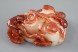 A Chinese chalcedony brushwasher, the carver skillfully carving the white bowl with lingzhi and