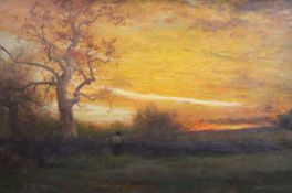 Arthur B. Parton (1842-1914)oil on canvasFigure in a landscape at sunsetsigned18 x 26.5in.CONDITION: