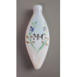 A George III enamelled white glass scent bottle, late 18th century, initialled 'M*C' within a flower