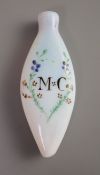 A George III enamelled white glass scent bottle, late 18th century, initialled 'M*C' within a flower